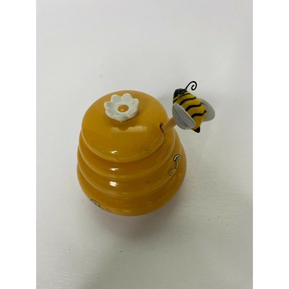 Ceramic Honey Miel Jar Honey Pot Bee Dipper And Bee Hive With Daisy - Picture 2 of 9